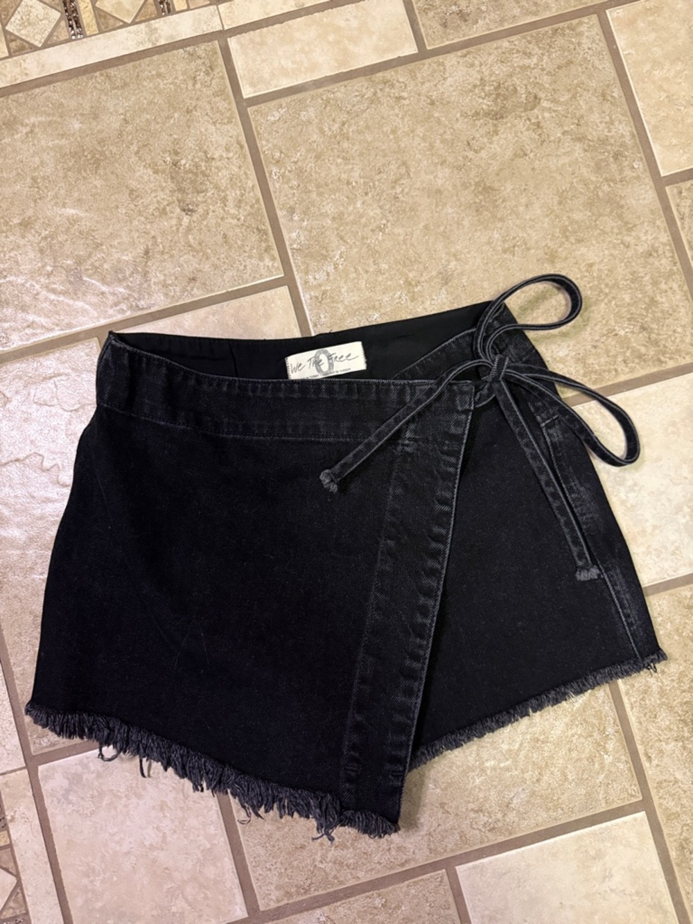 Free People Black Denim Wrap Skort with Side Tie